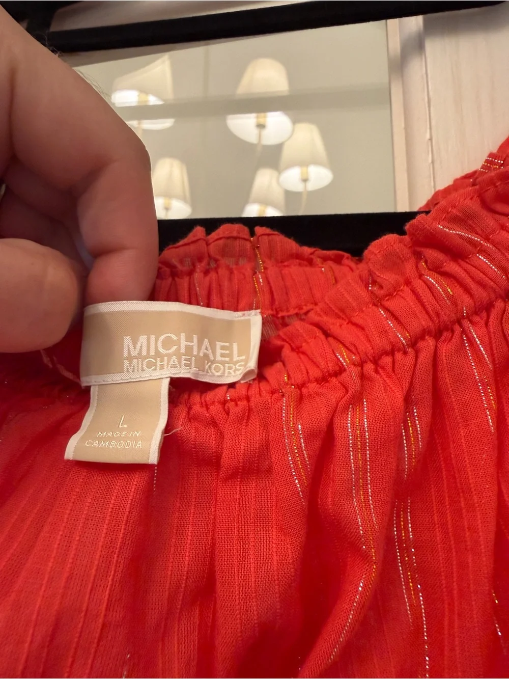 Michael Kors Coral-Red Long Sleeve Maxi Dress with Metallic Stripes